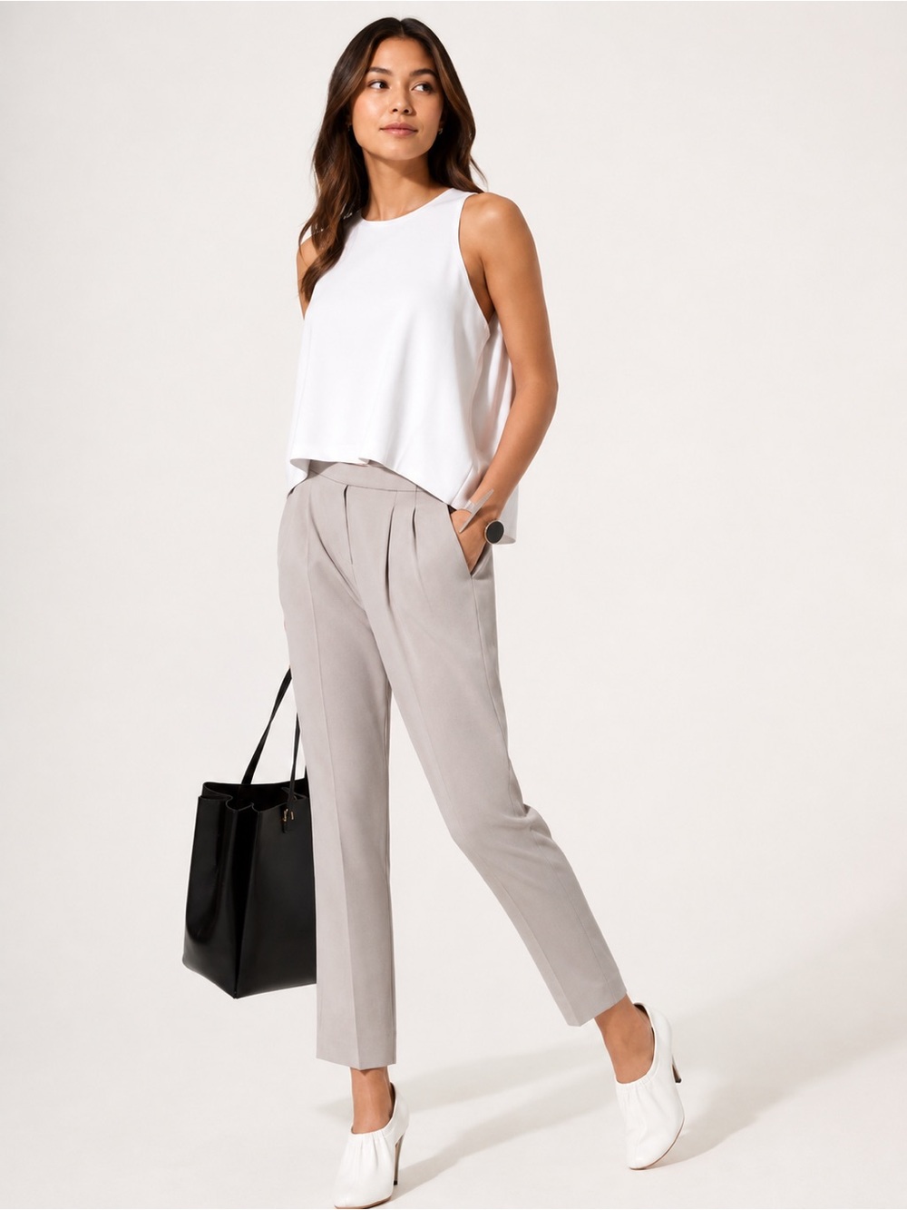 Aritzia Babaton Cohen Pant Light Grey Cropped Pleated Trouser Size 4
